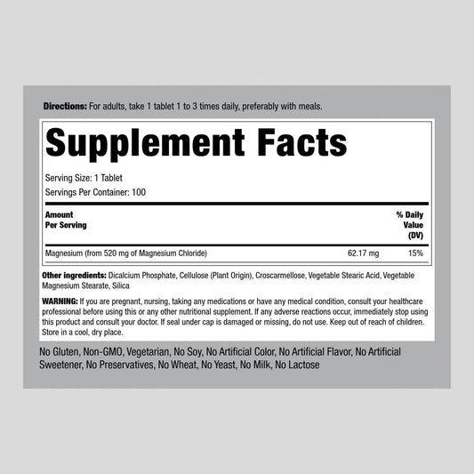 Close-up of magnesium chloride 520mg vegetarian tablet