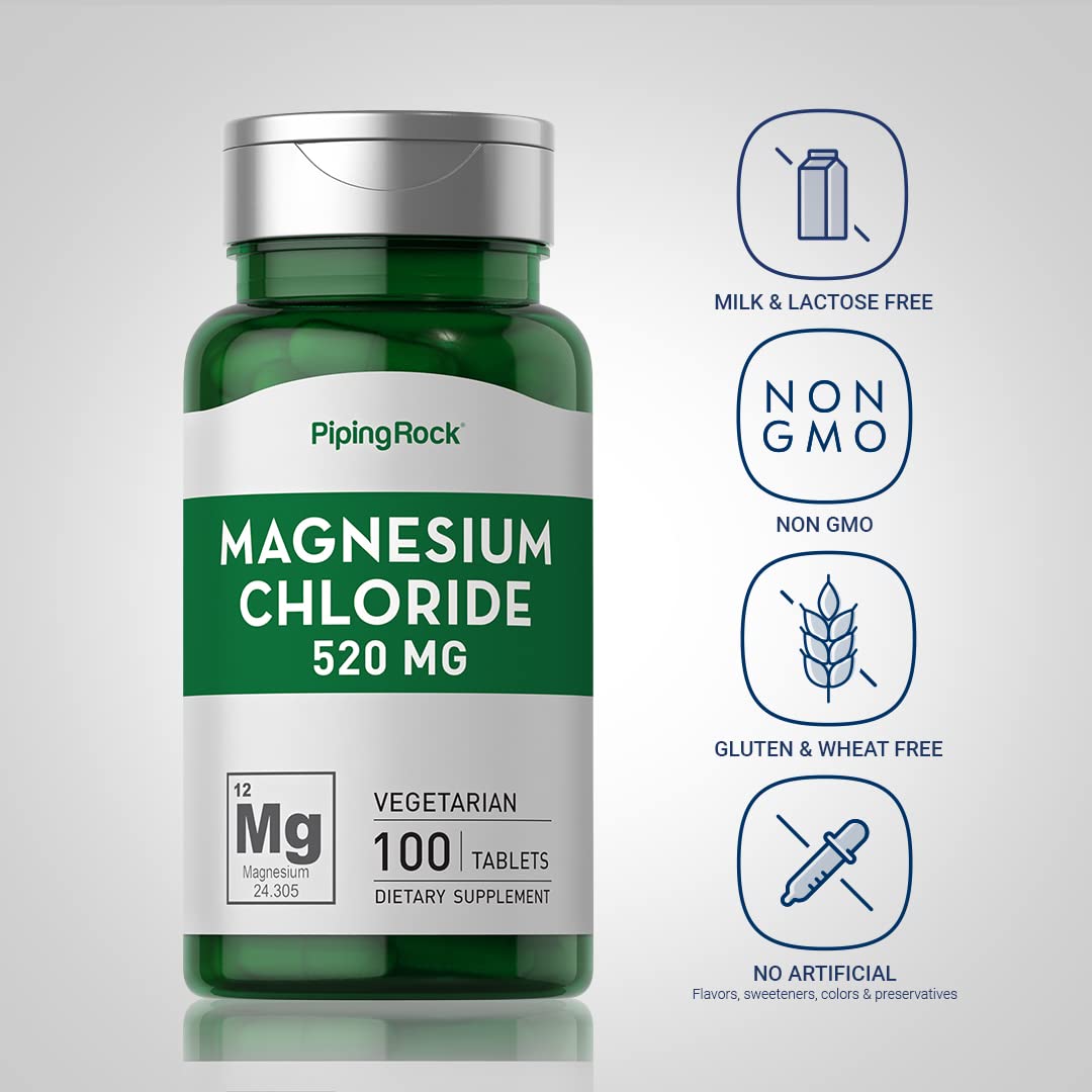 Piping Rock magnesium chloride product with vegetarian, Non-GMO, gluten-free notes