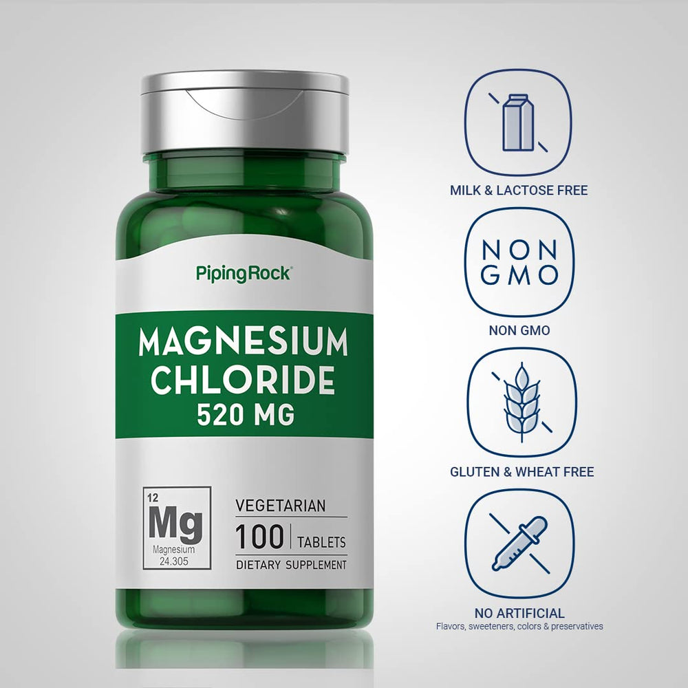 Piping Rock magnesium chloride product with vegetarian, Non-GMO, gluten-free notes