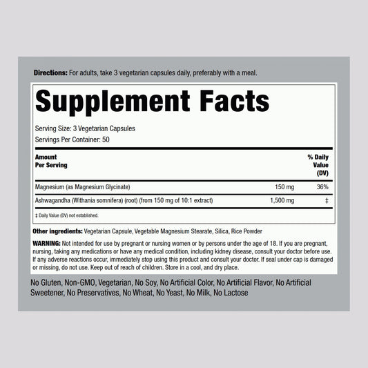 Packaging details for Piping Rock Magnesium Glycinate and Ashwagandha – 150 capsules (Pack of 2)