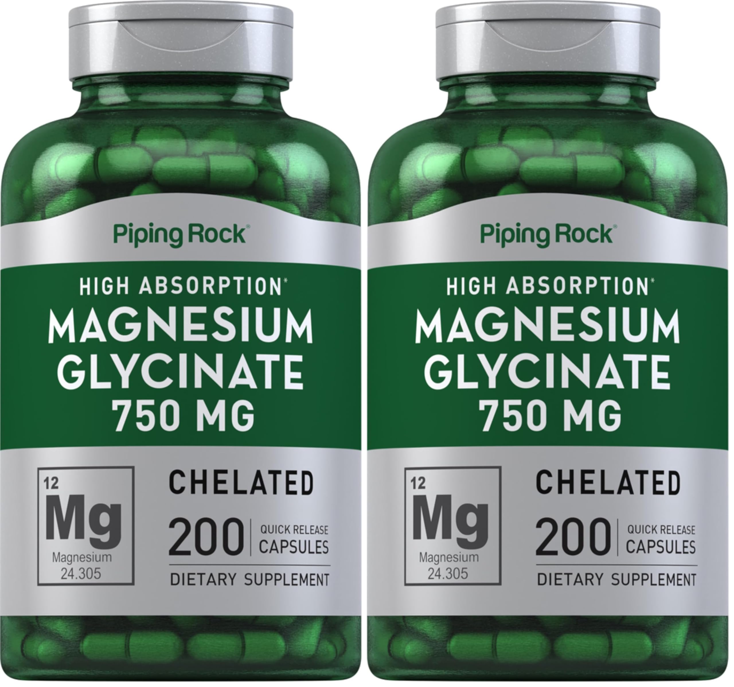 Front view of Piping Rock Magnesium Glycinate Capsules Pack of 2