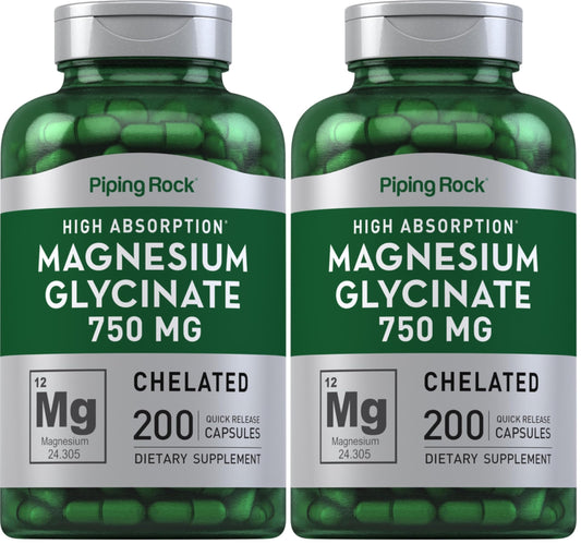 Front view of Piping Rock Magnesium Glycinate Capsules Pack of 2