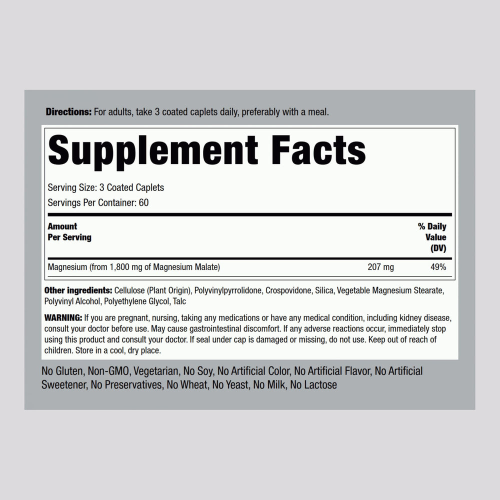 Two-pack display of Piping Rock Magnesium Malate 1800 mg with label visible.