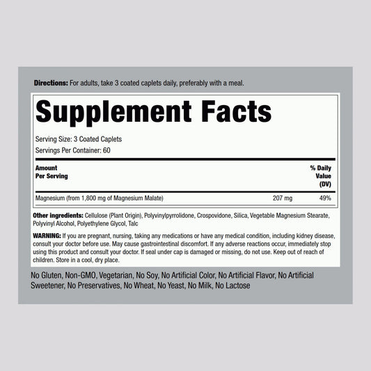Two-pack display of Piping Rock Magnesium Malate 1800 mg with label visible.