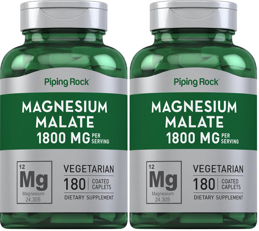 Front view of Piping Rock Magnesium Malate 1800 mg bottle, pack of 2.