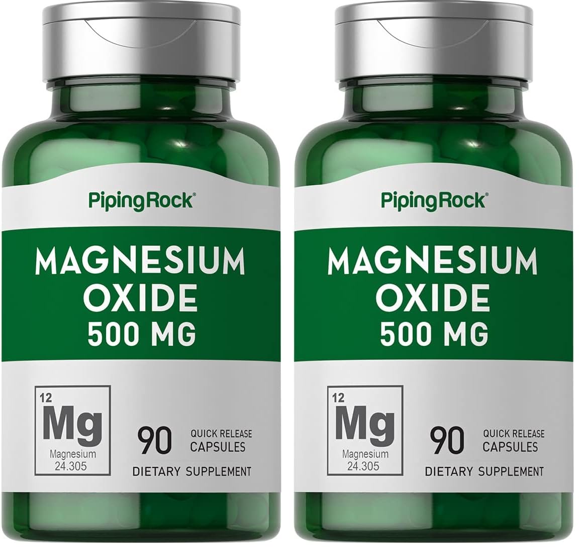 Front view of Piping Rock Magnesium Oxide 500mg capsules, 90-count per pack (pack of 2)
