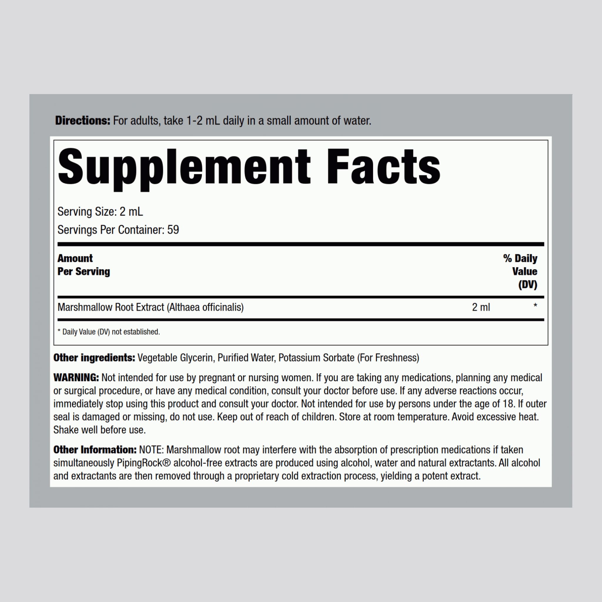 Marshmallow Root Extract Liquid bottle with label close-up