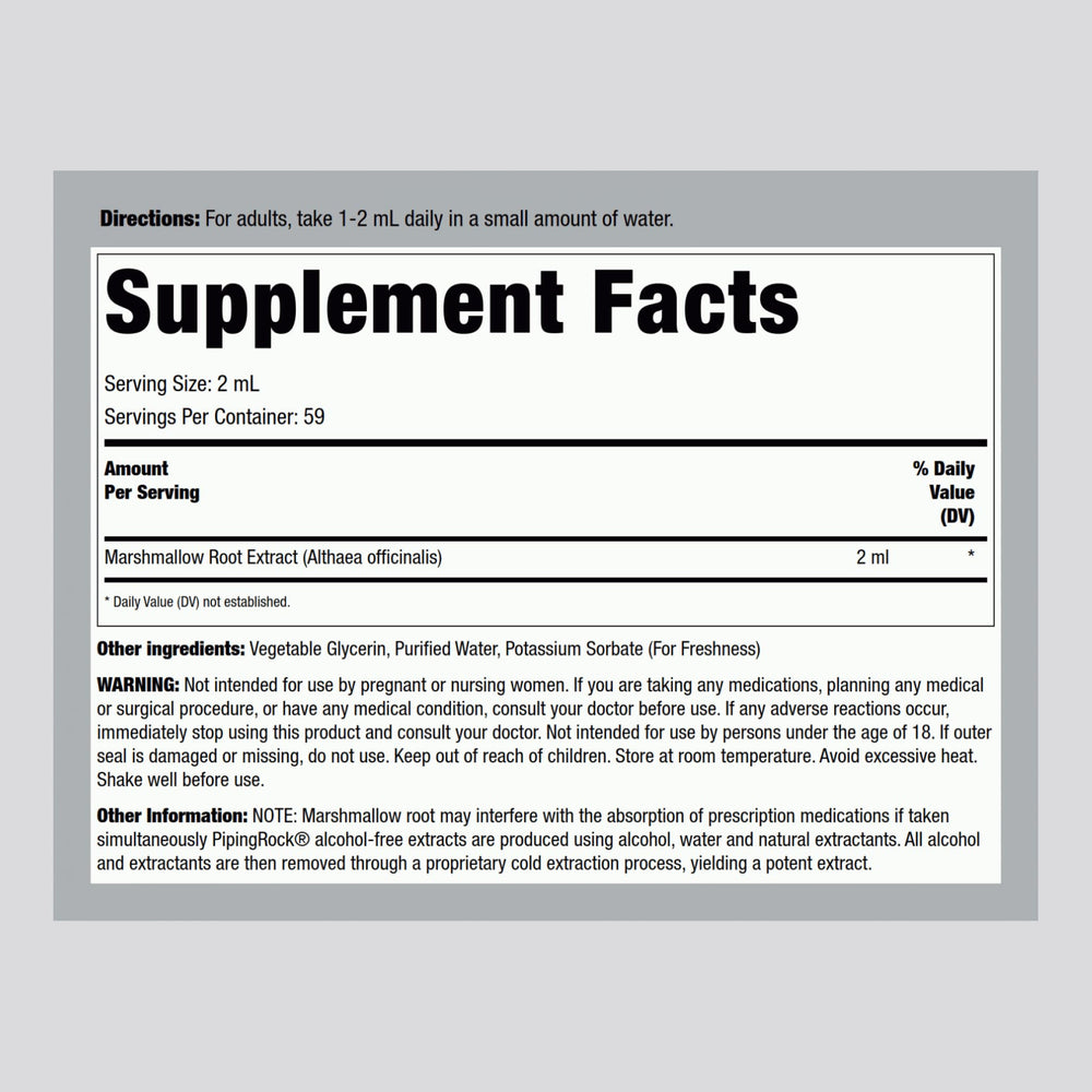 Marshmallow Root Extract Liquid bottle with label close-up