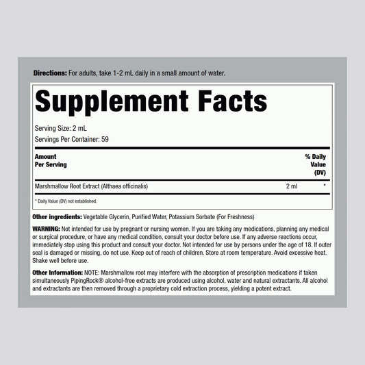 Marshmallow Root Extract Liquid bottle with label close-up