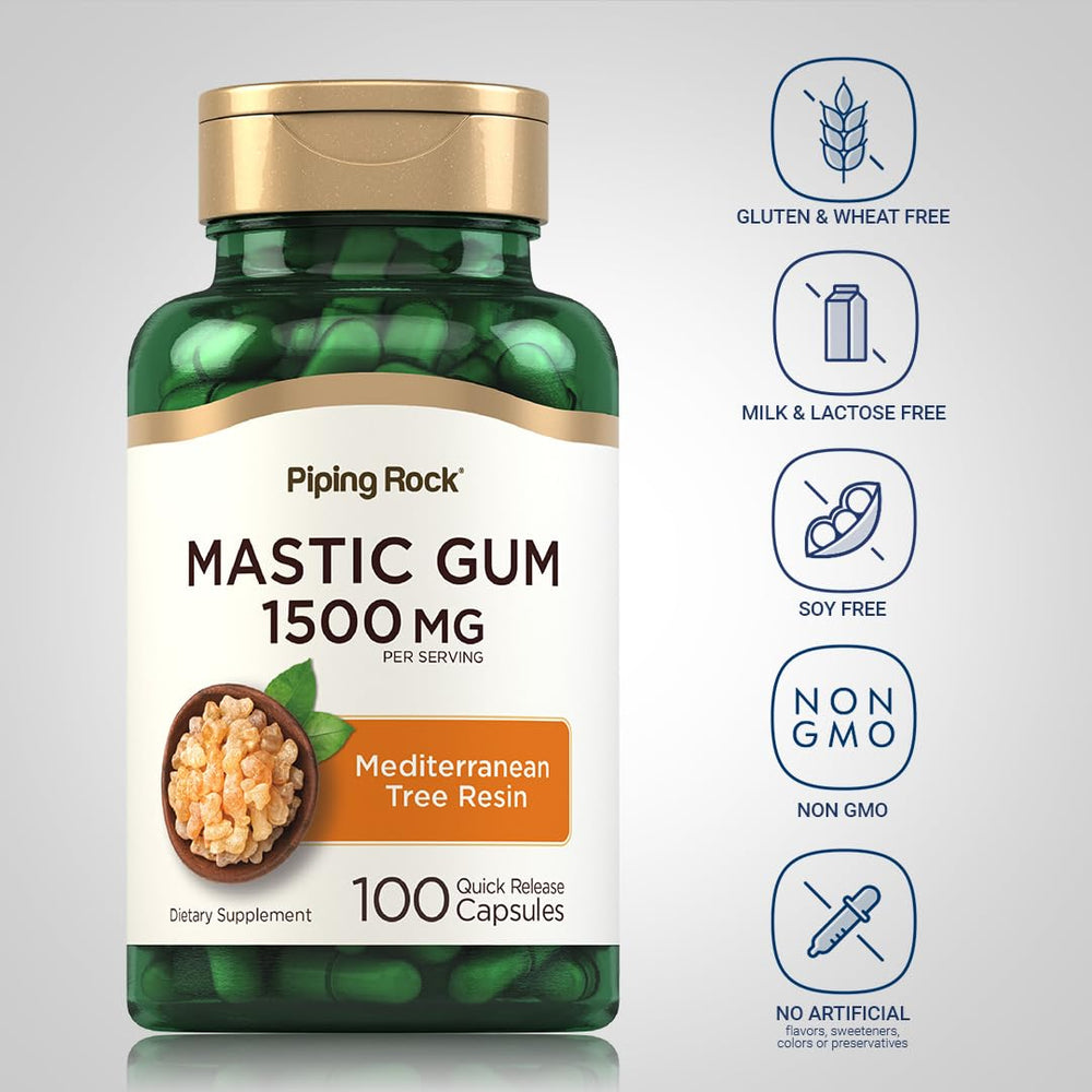 Piping Rock open bottle with capsules displayed highlighting count and daily supply benefit