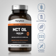 Non-GMO and gluten-free label on Piping Rock MCT Softgel bottle