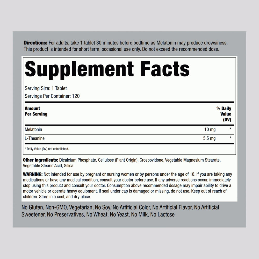 Close-up of Melatonin 10mg tablet with L-Theanine