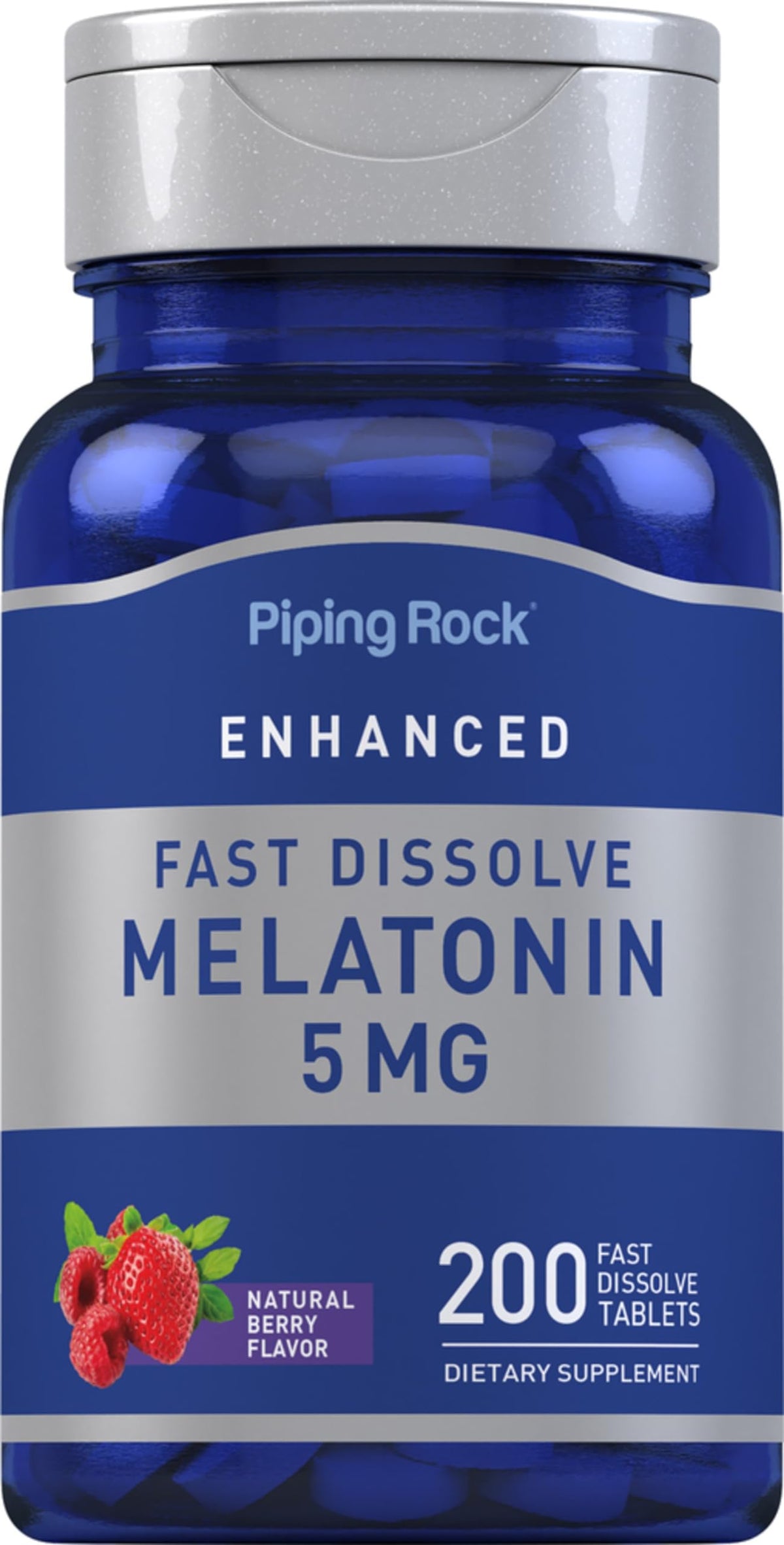 Piping Rock Melatonin 5mg Berry flavor bottle close-up