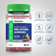 Packaging shot of Piping Rock melatonin gummies berry tube for easy nightly dosing