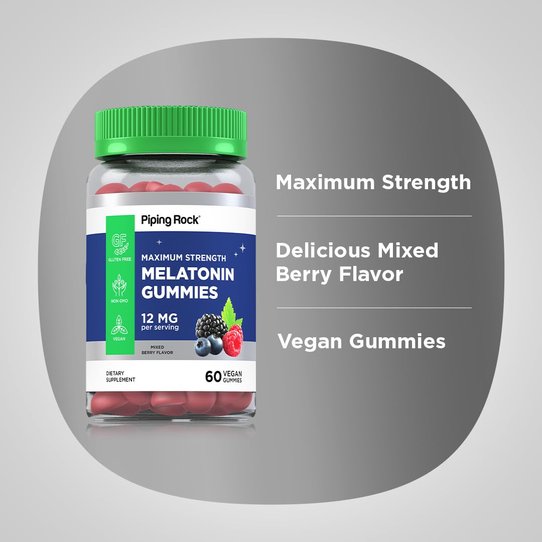 Close-up of Piping Rock melatonin gummies berry texture highlights chewy consistency and taste