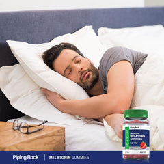 Piping Rock gummies on bedside table suggesting convenient nightly use