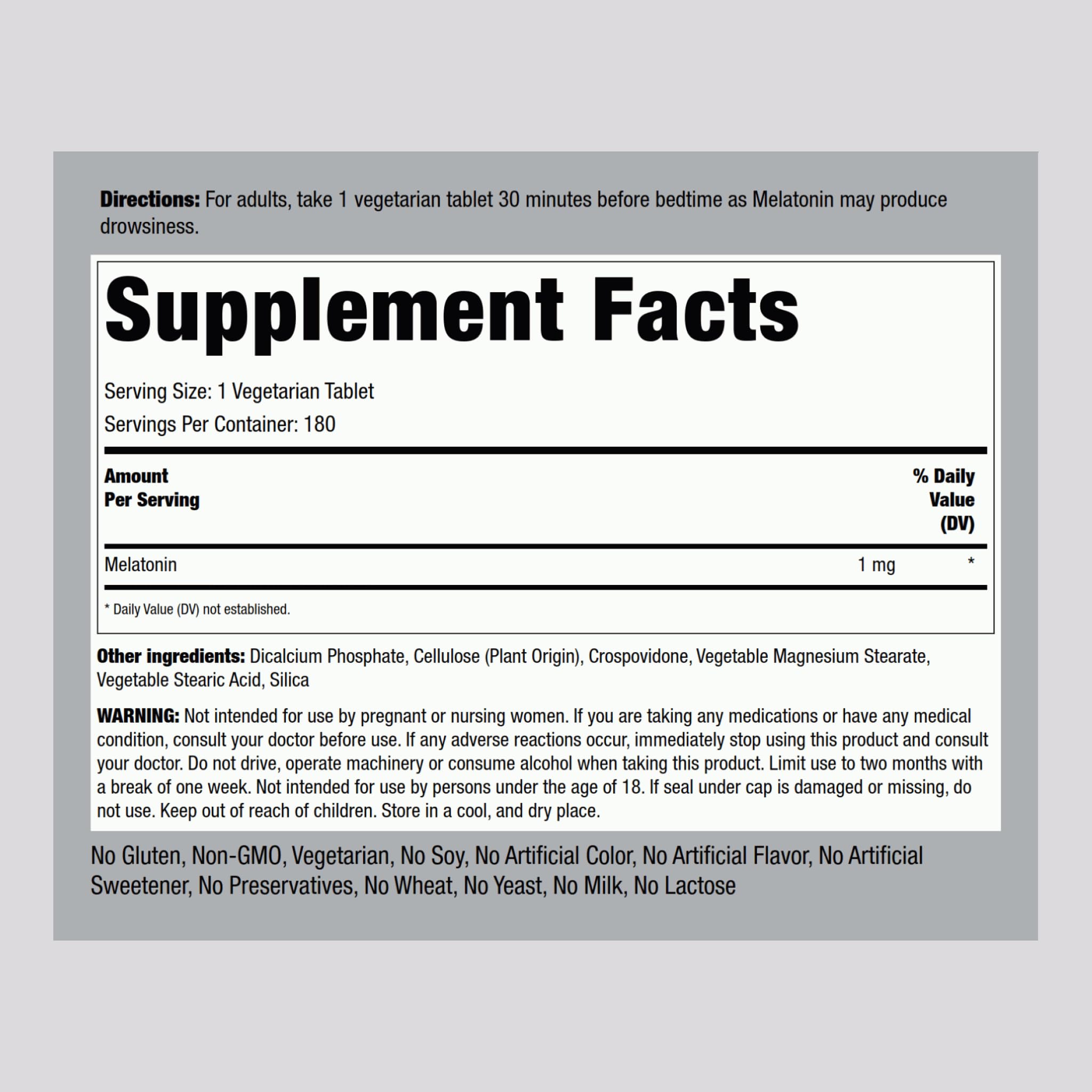 Piping Rock melatonin tablet close-up revealing small, easy-to-swallow texture