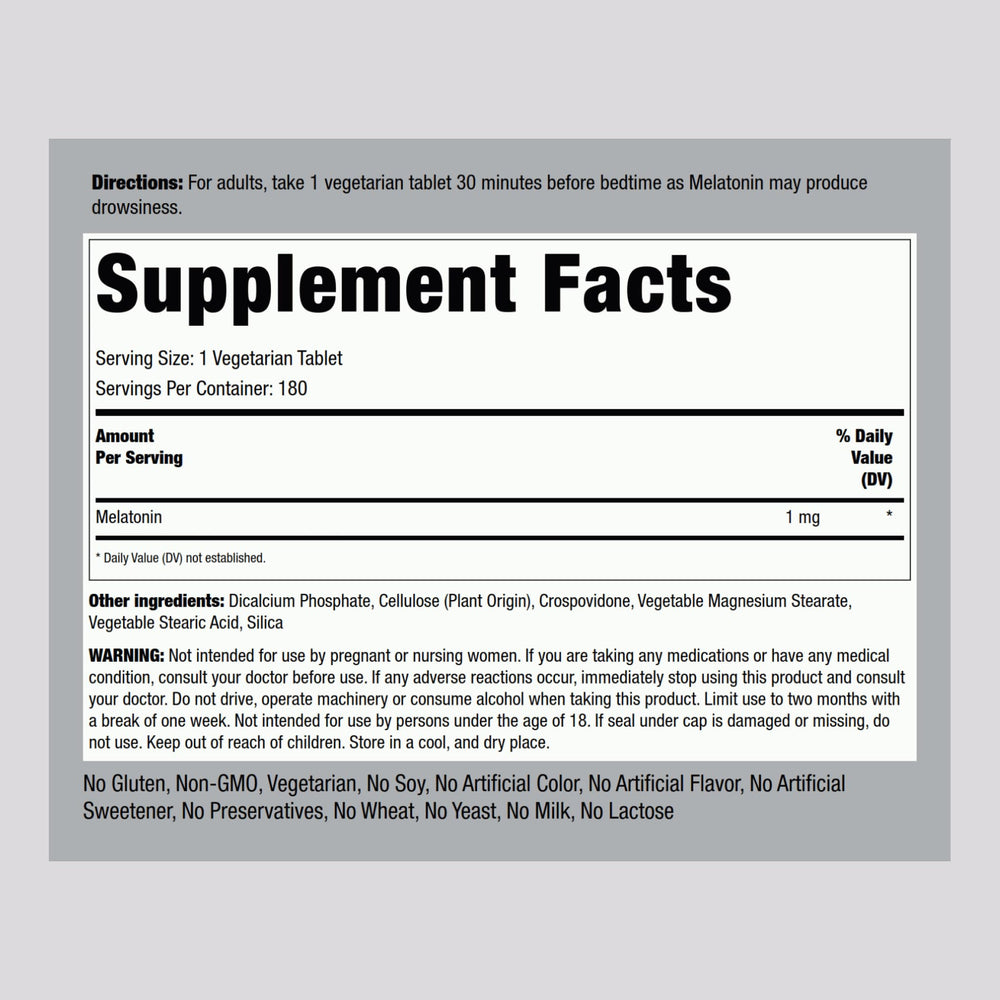 Piping Rock melatonin tablet close-up revealing small, easy-to-swallow texture