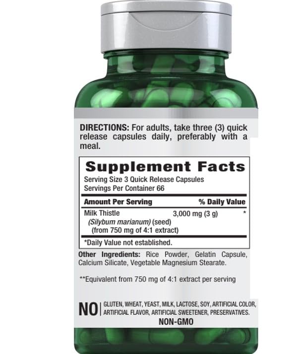 Milk thistle 3000mg per serving information on bottle
