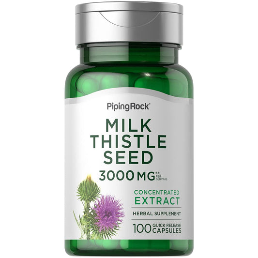 Bottle of Piping Rock Milk Thistle 3000mg capsules