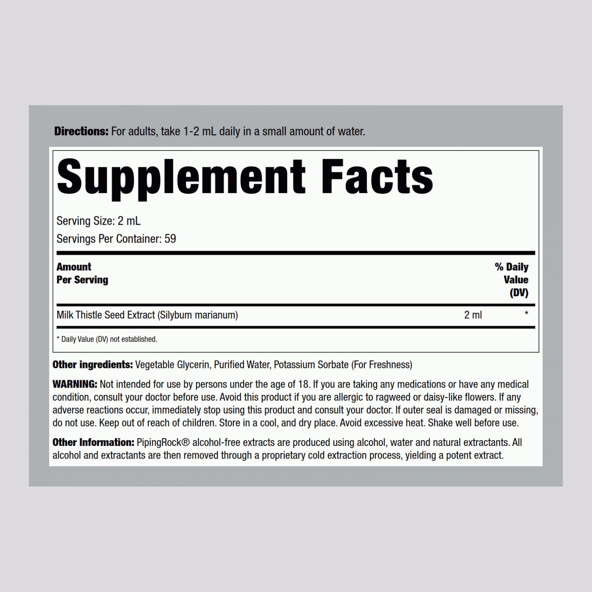 Milk Thistle Extract Liquid Drops label close-up