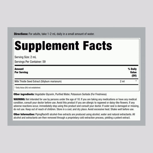 Milk Thistle Extract Liquid Drops label close-up