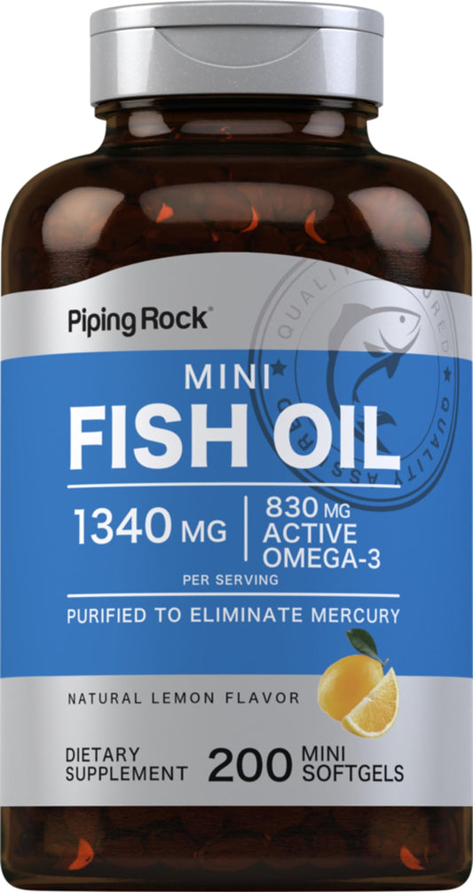 Piping Rock Mini Fish Oil 1340mg Lemon Flavor – 200 Softgels