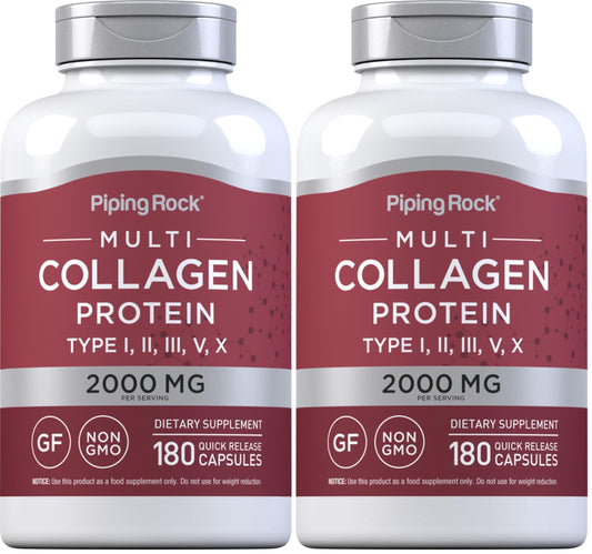 Piping Rock Multi Collagen Protein Capsules bottle – 180 count, pack of 2 (hero image)