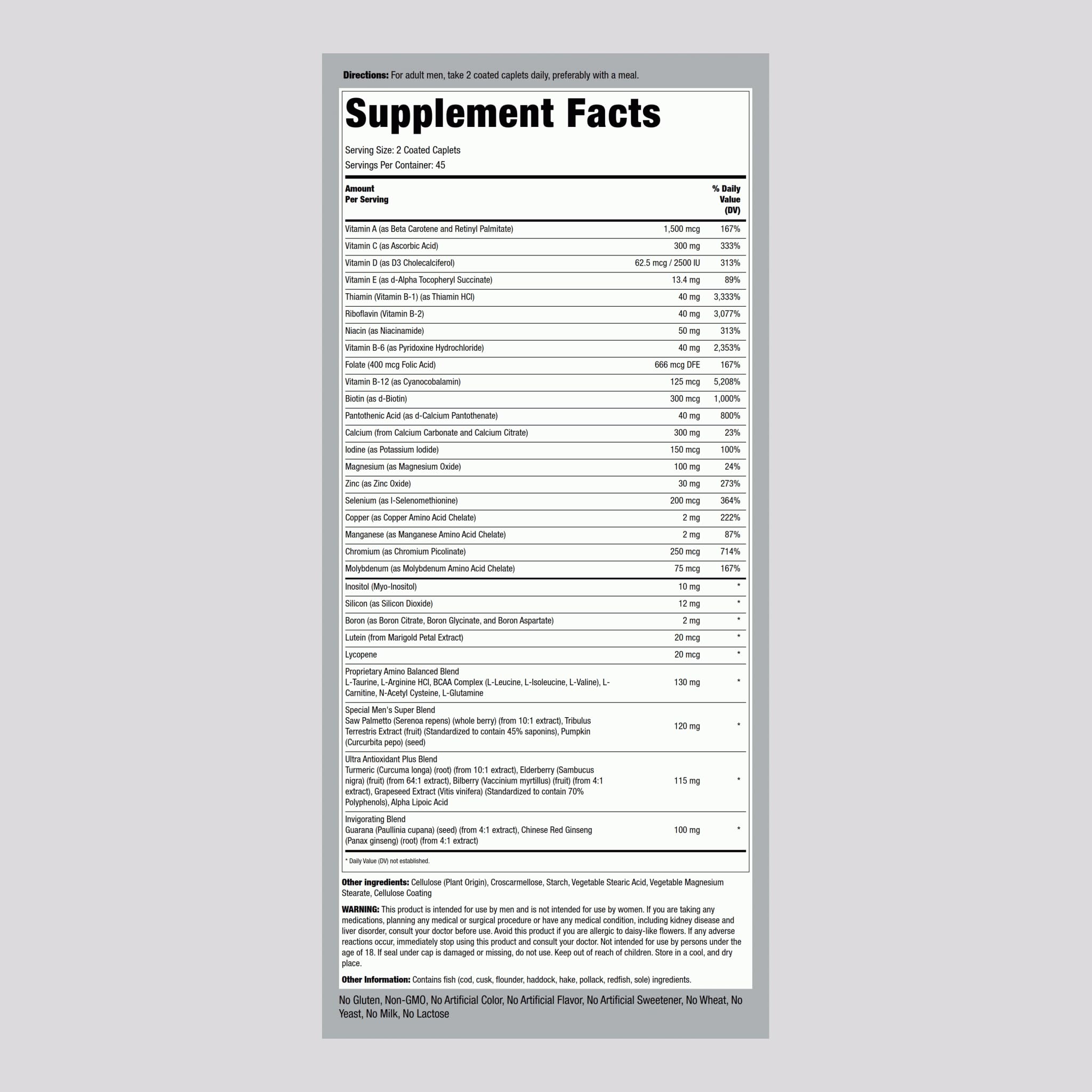Back view of Piping Rock Multivitamin for Men 90-caplet pack (Pack of 2)