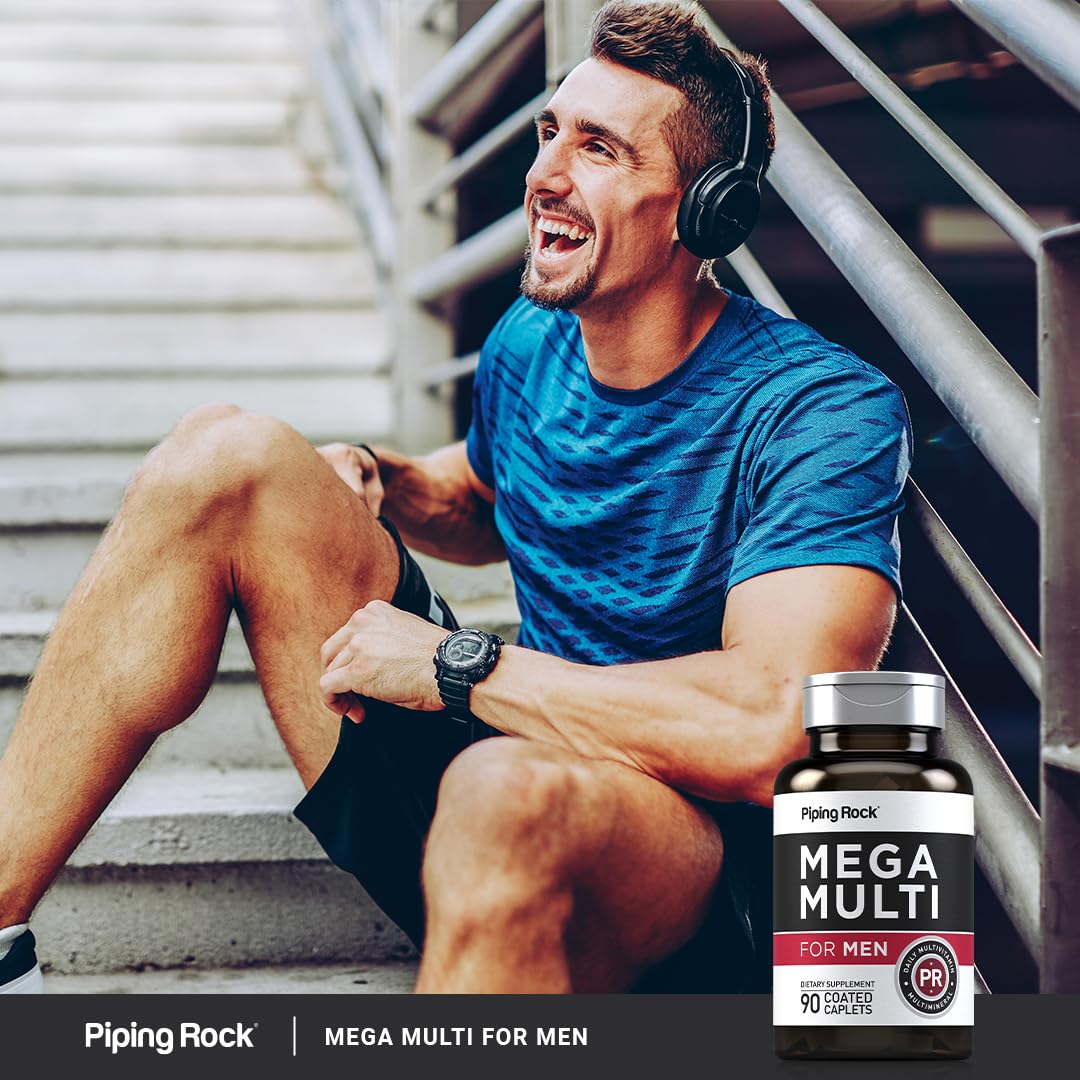 Close-up of coated caplets from Piping Rock Multivitamin for Men