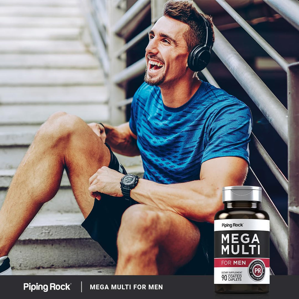 Close-up of coated caplets from Piping Rock Multivitamin for Men
