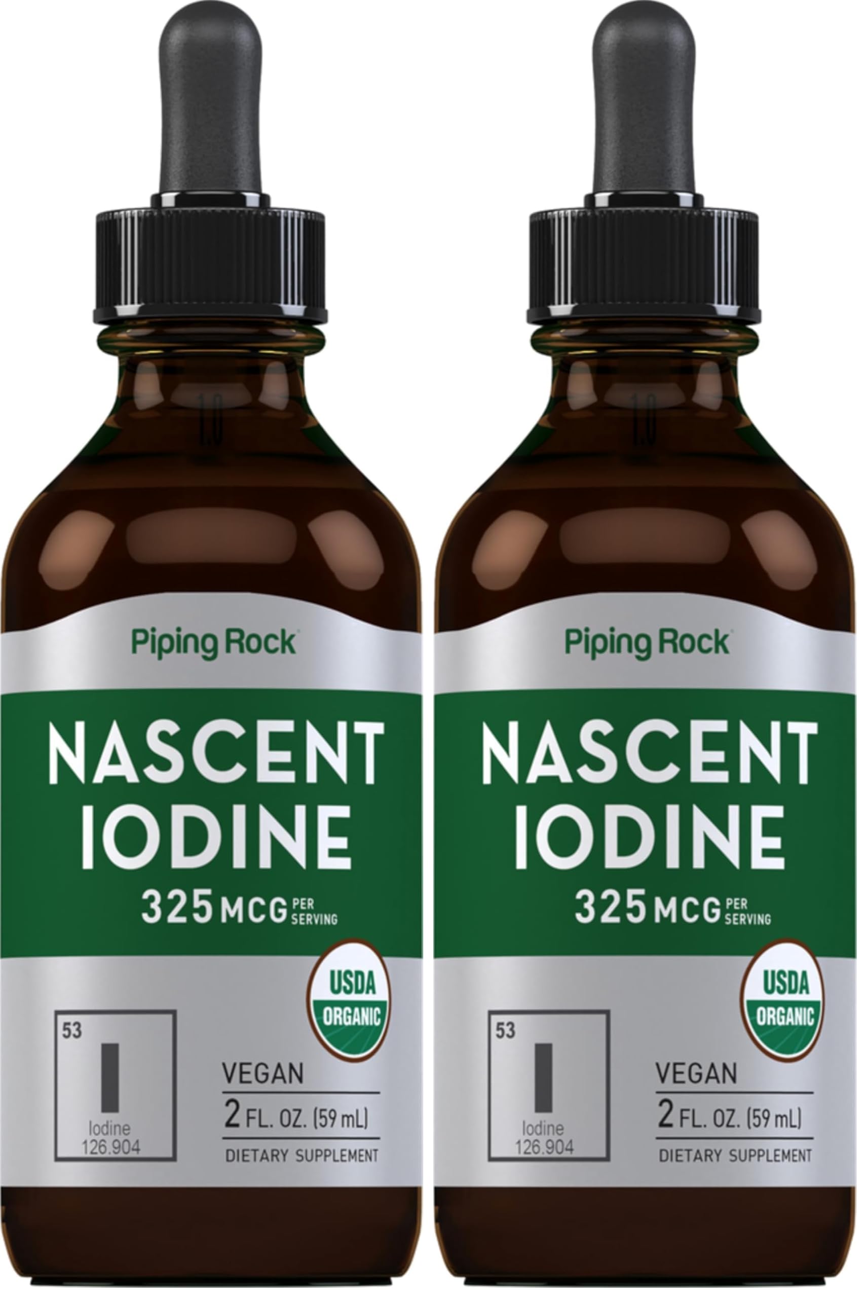 Piping Rock Nascent Iodine Drops Organic bottle – 2 fl oz, Pack of 2 (front view)