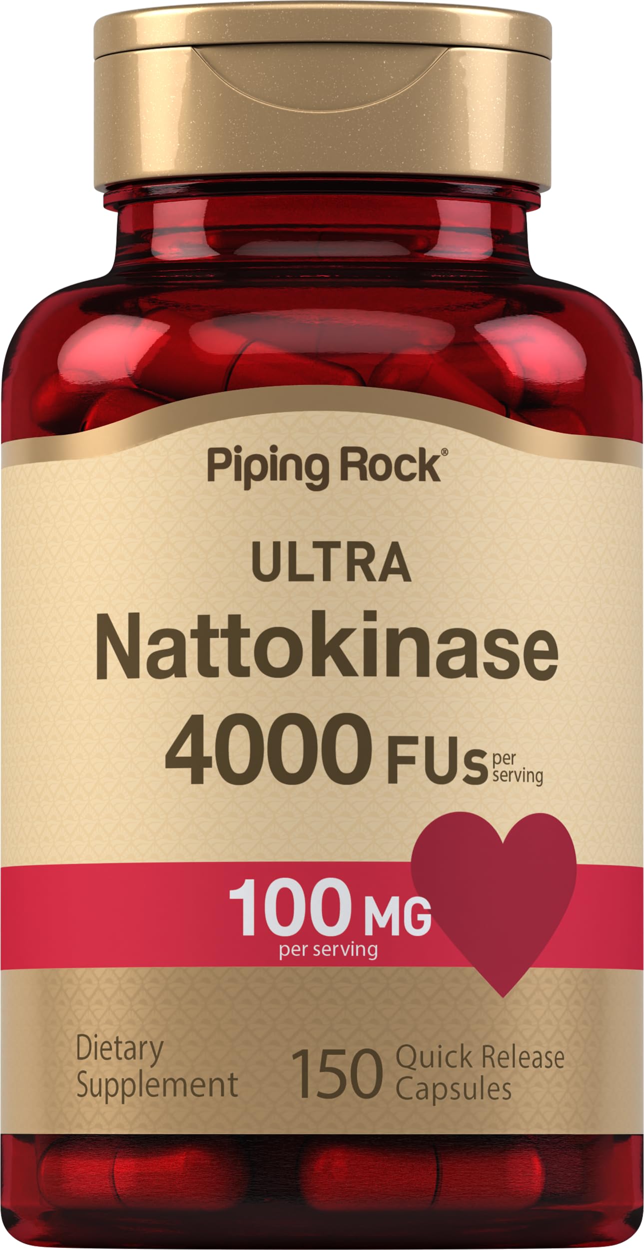 Piping Rock bottle front view showing nattokinase supplement and clean design