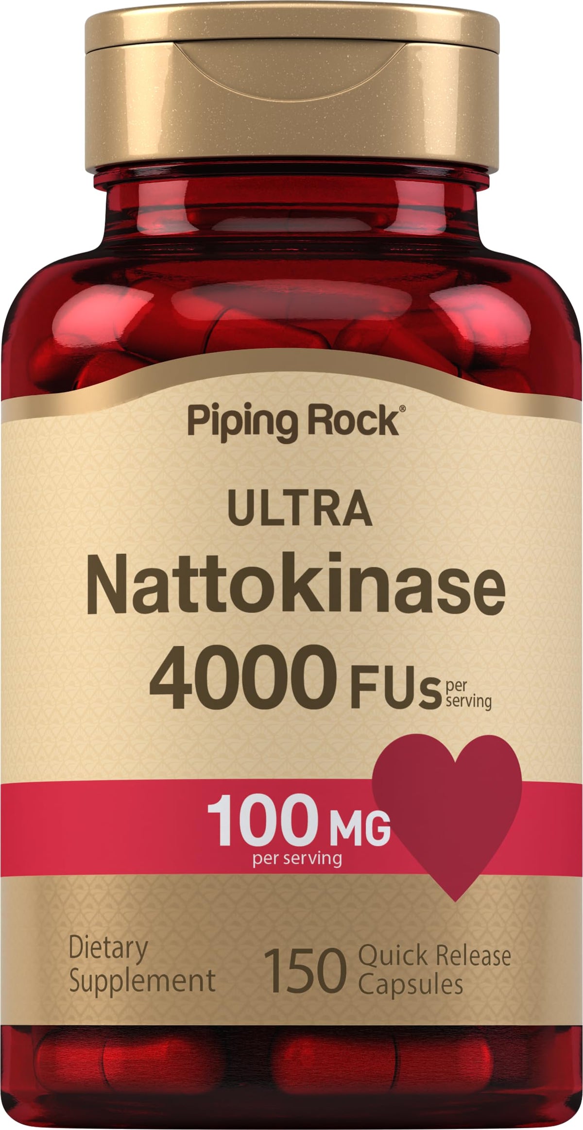 Piping Rock bottle front view showing nattokinase supplement and clean design