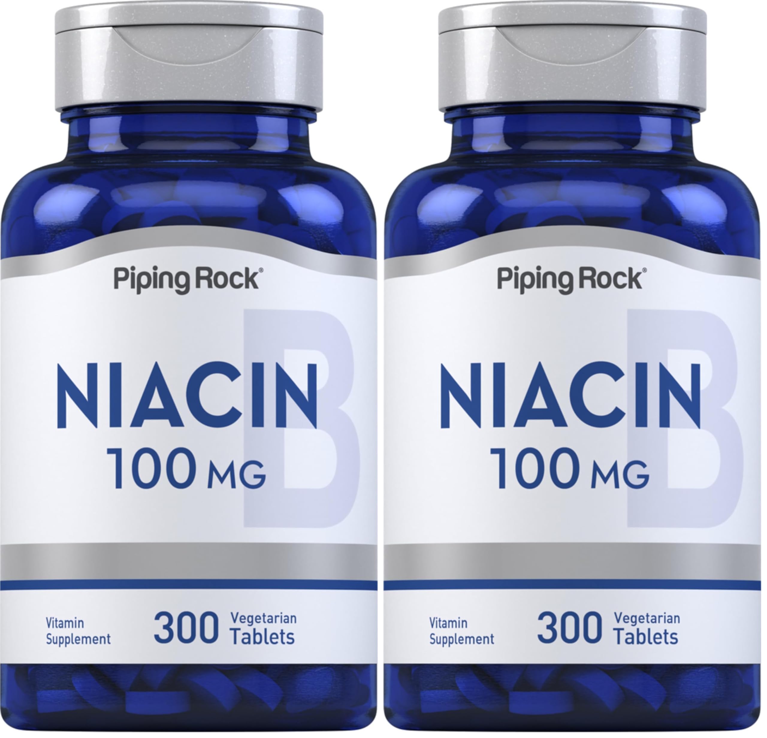 Front view of Piping Rock Niacin 100mg bottle – 300 tablets, Pack of 2