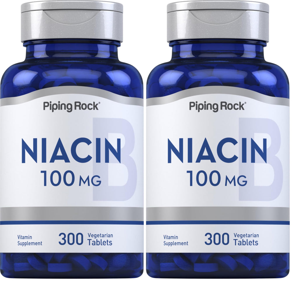 Front view of Piping Rock Niacin 100mg bottle – 300 tablets, Pack of 2