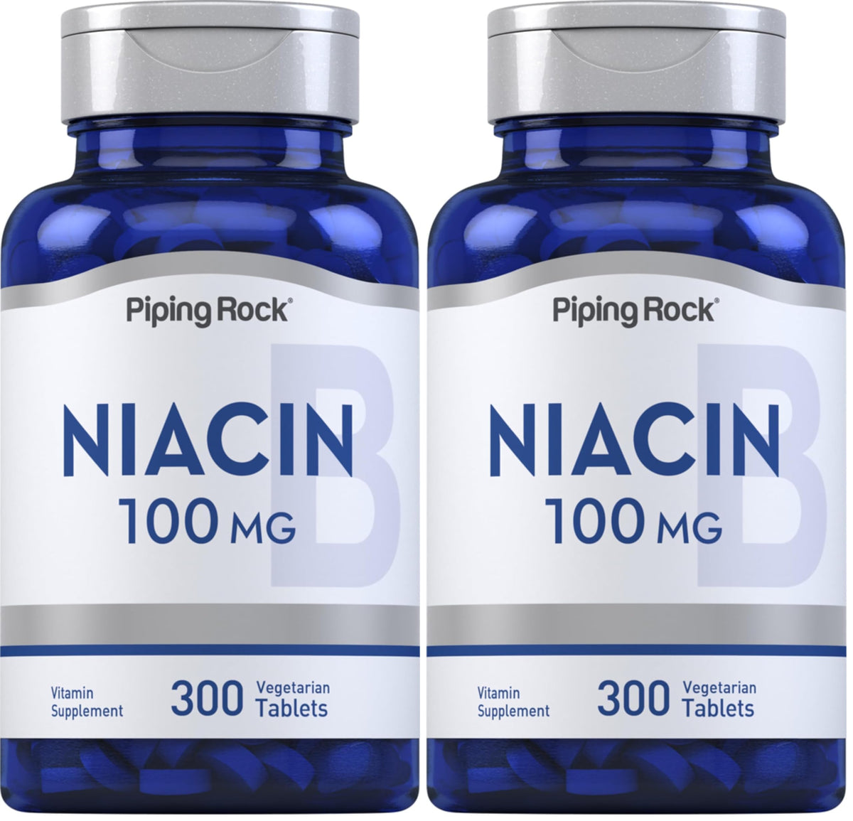 Front view of Piping Rock Niacin 100mg bottle – 300 tablets, Pack of 2