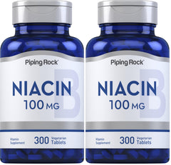 Front view of Piping Rock Niacin 100mg bottle – 300 tablets, Pack of 2