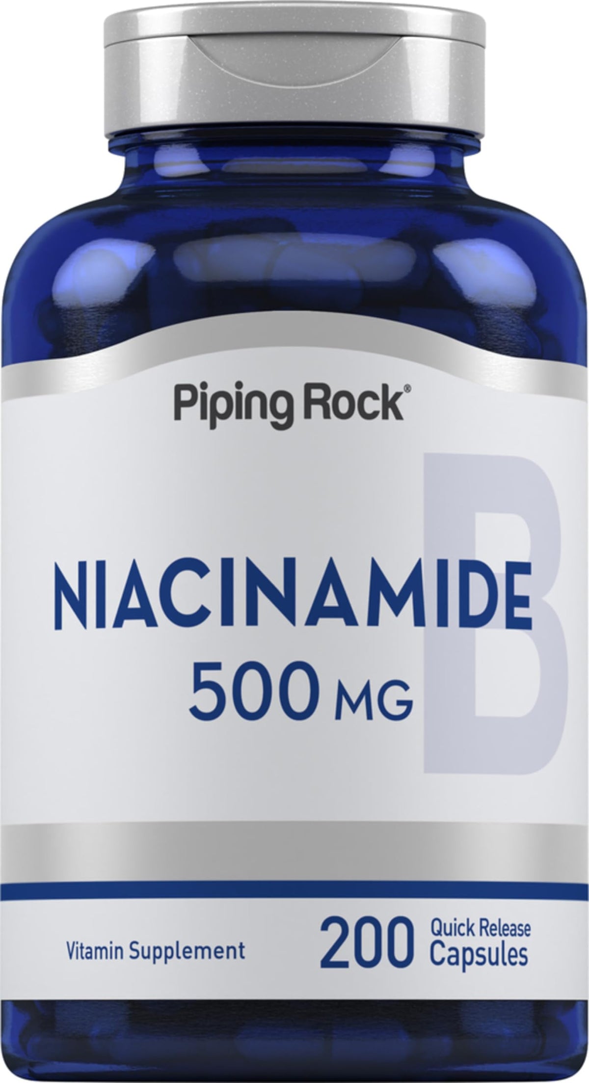 Piping Rock front packaging showing bottle and 200 capsules for convenient supply