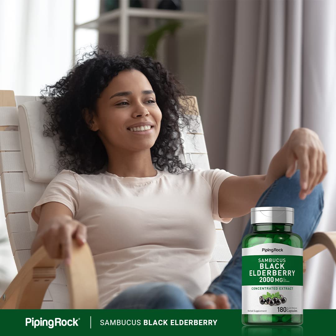 Non-GMO and Gluten Free badge on Piping Rock Elderberry capsules