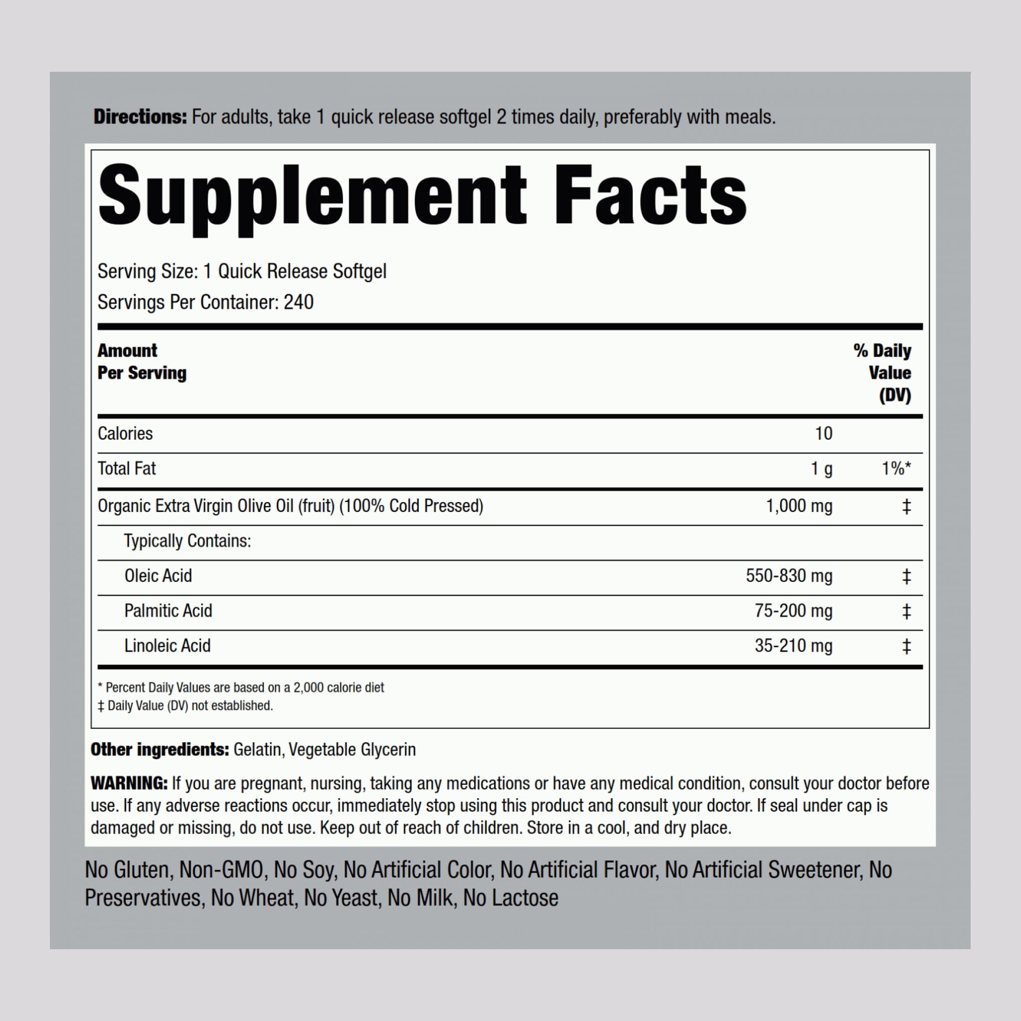 Piping Rock bottle open with softgels visible, convenient travel friendly