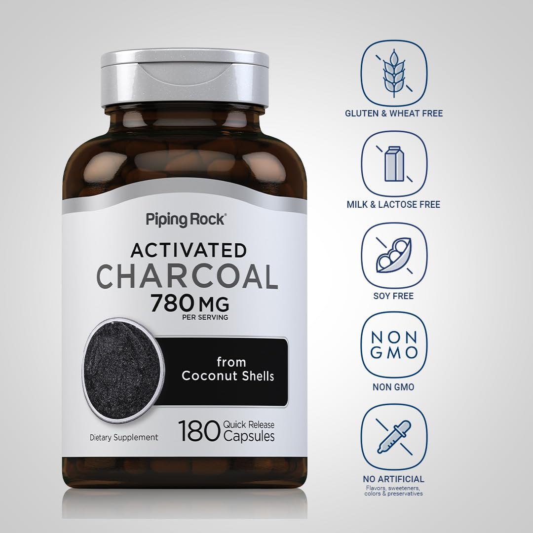 Piping Rock open bottle with 180 capsules demonstrating long-lasting supply