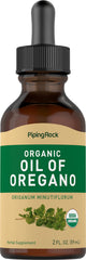 Piping Rock front bottle view showing organic oregano oil and size