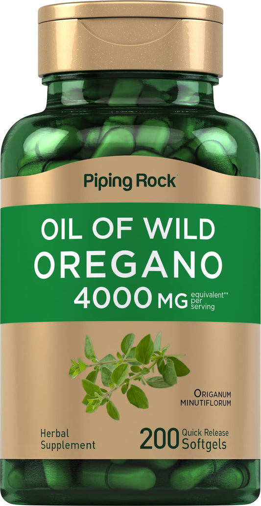Piping Rock Oregano Oil Softgel bottle and capsules