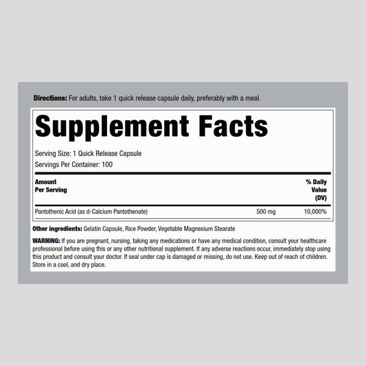 Close-up of Pantothenic Acid 500mg bottle with label