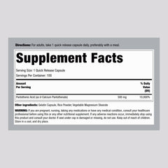 Close-up of Pantothenic Acid 500mg bottle with label