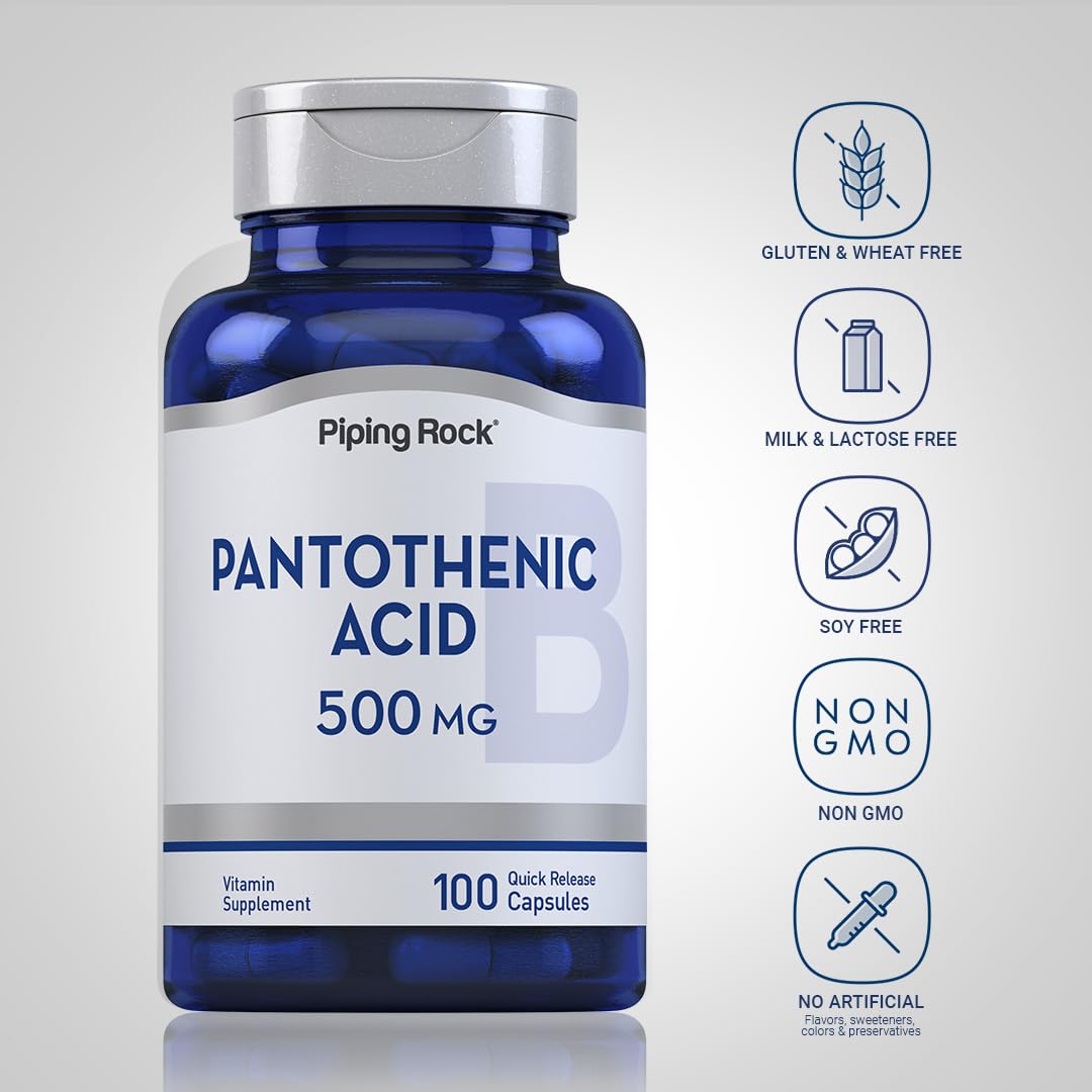 Pantothenic acid 500mg label detail from Piping Rock bottle