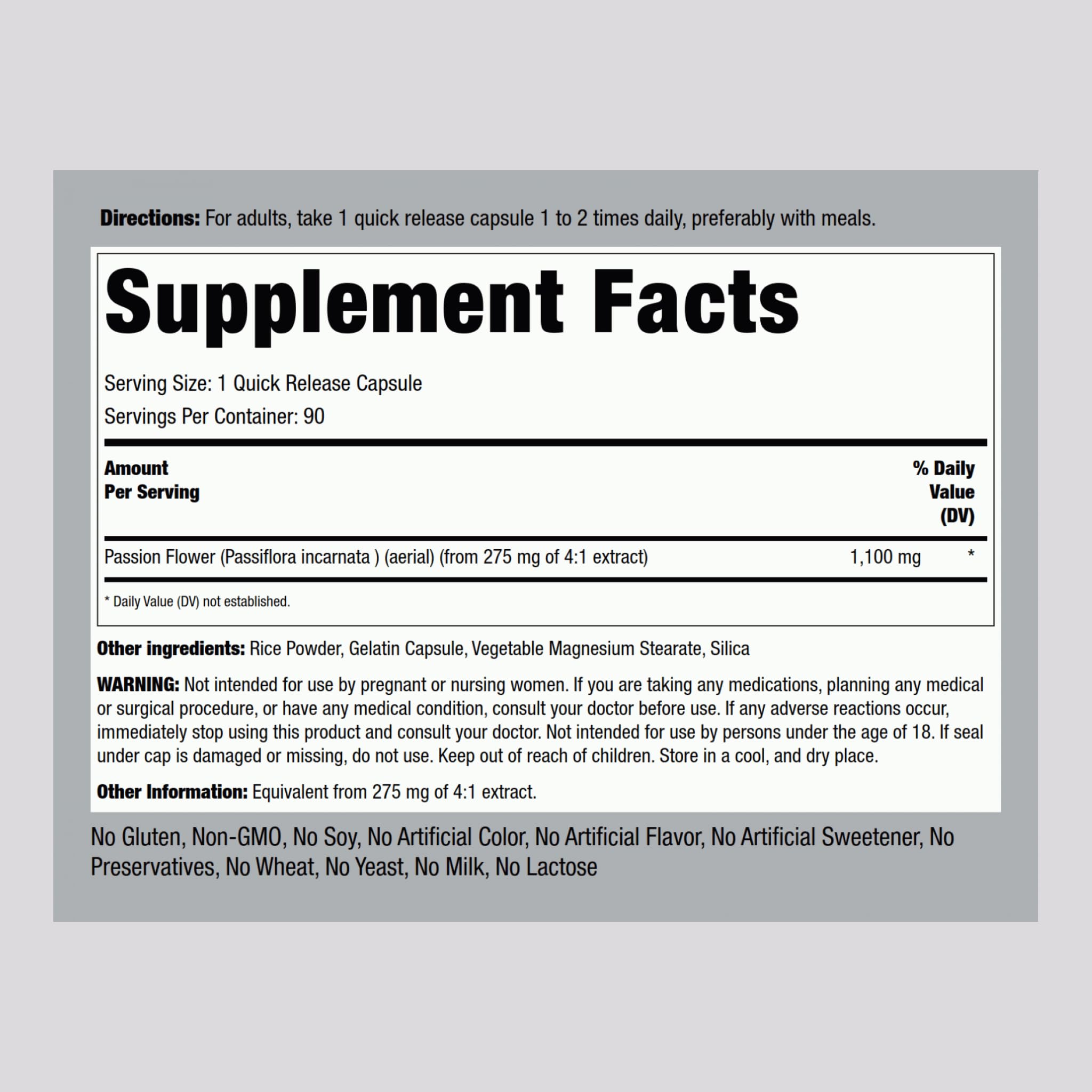 Close-up of passion flower extract capsules