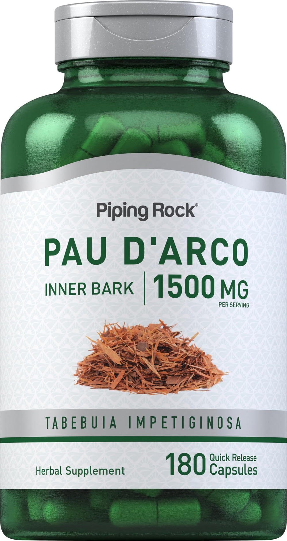 Piping Rock front bottle view showing label and 180 capsules benefit clarity