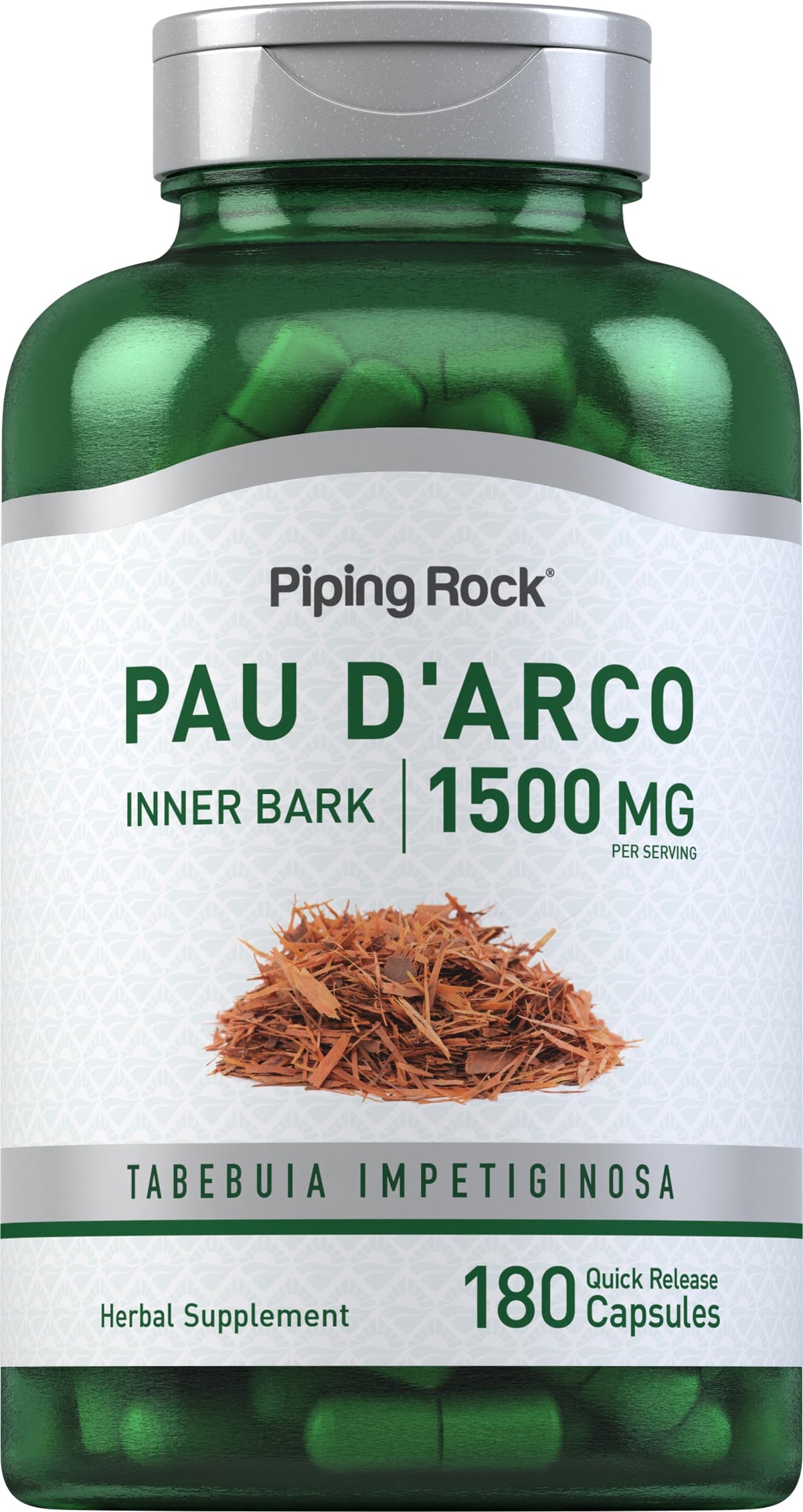 Piping Rock front bottle view showing label and 180 capsules benefit clarity